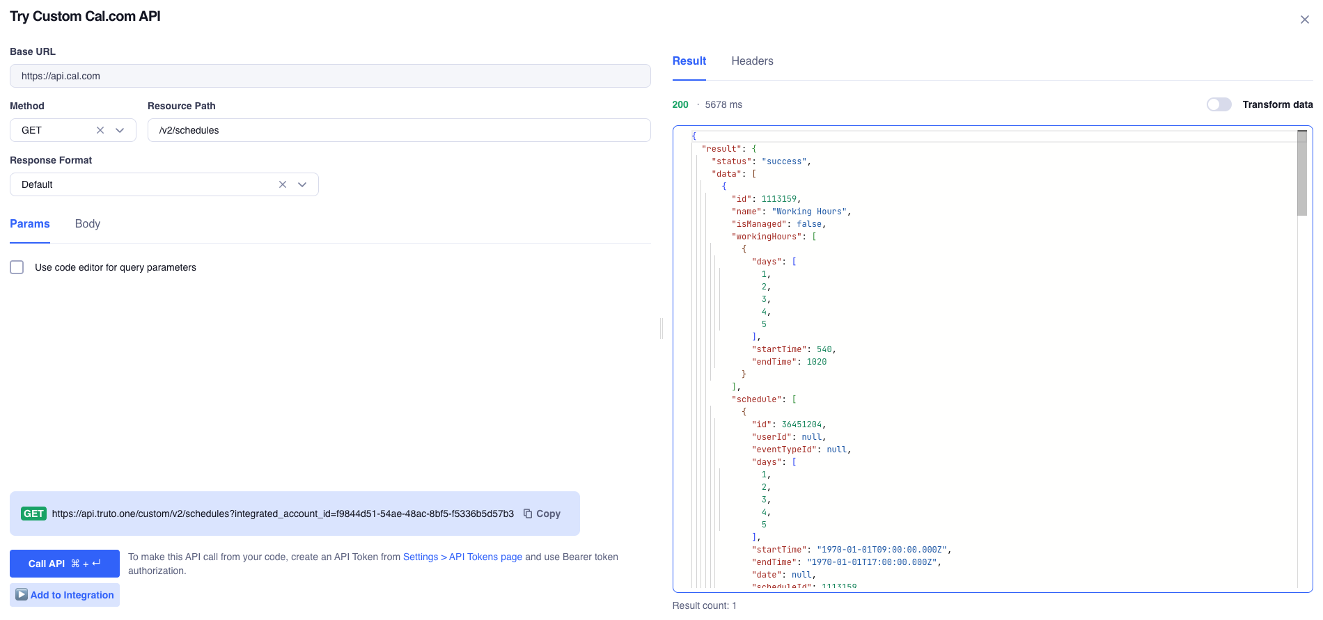 Integrated account showing the Custom Resource Modal which have options for adding path method add query