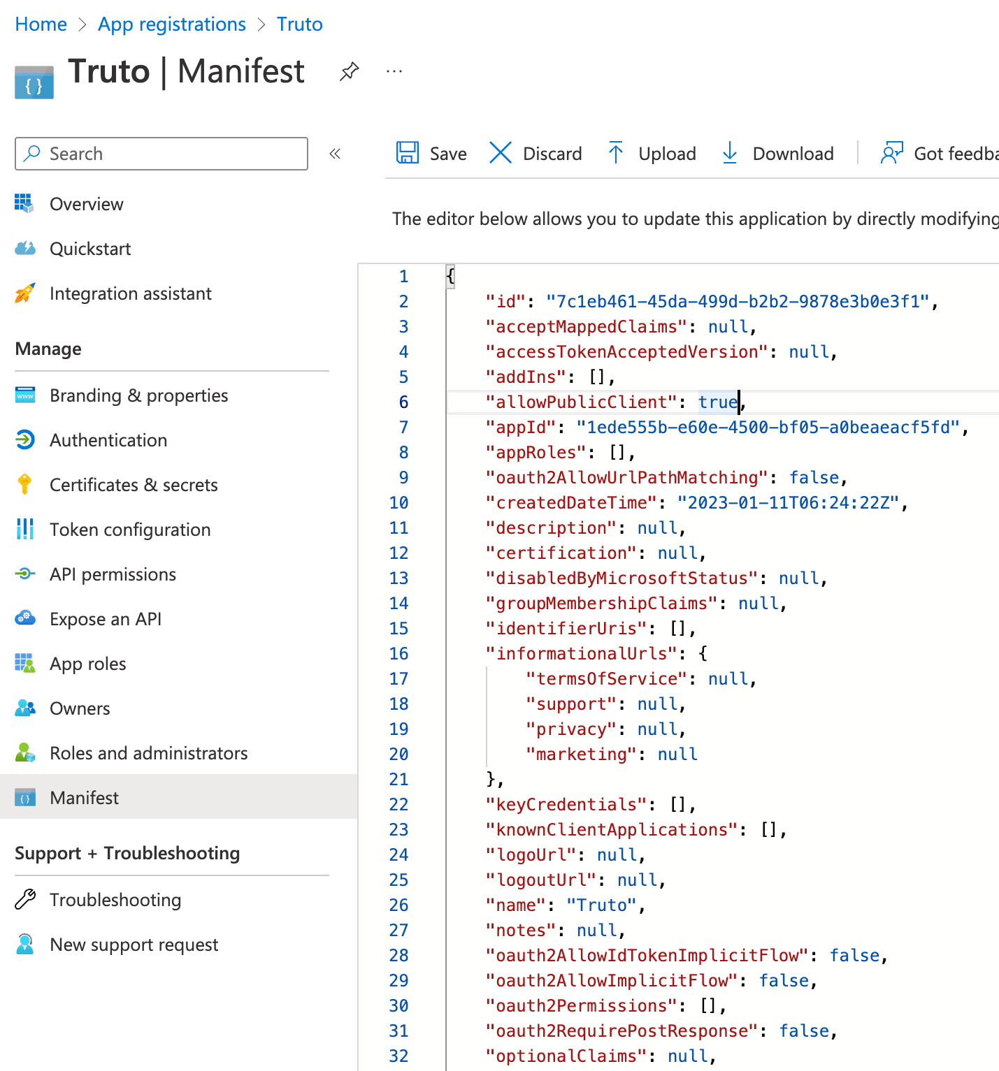 Update the manifest to allow public clients