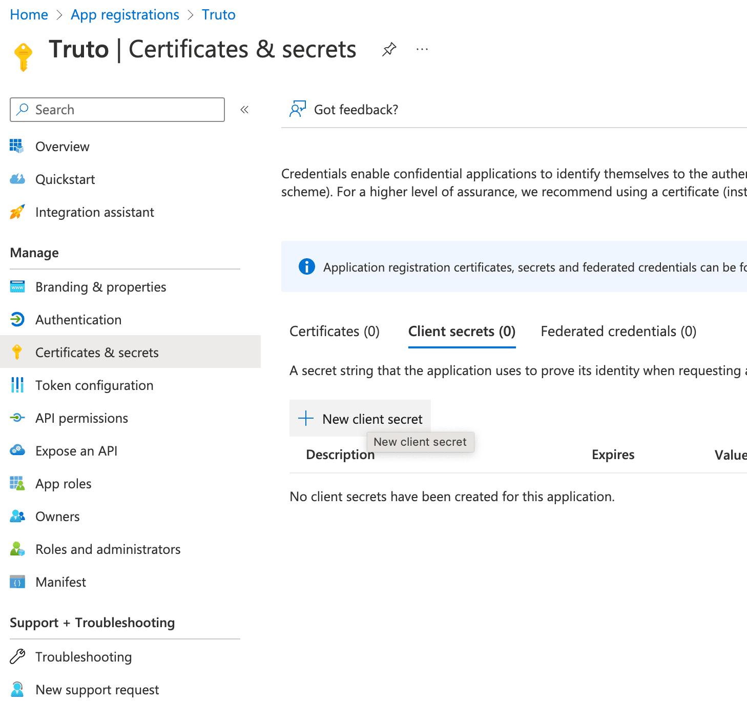 Create an OAuth Client Secret