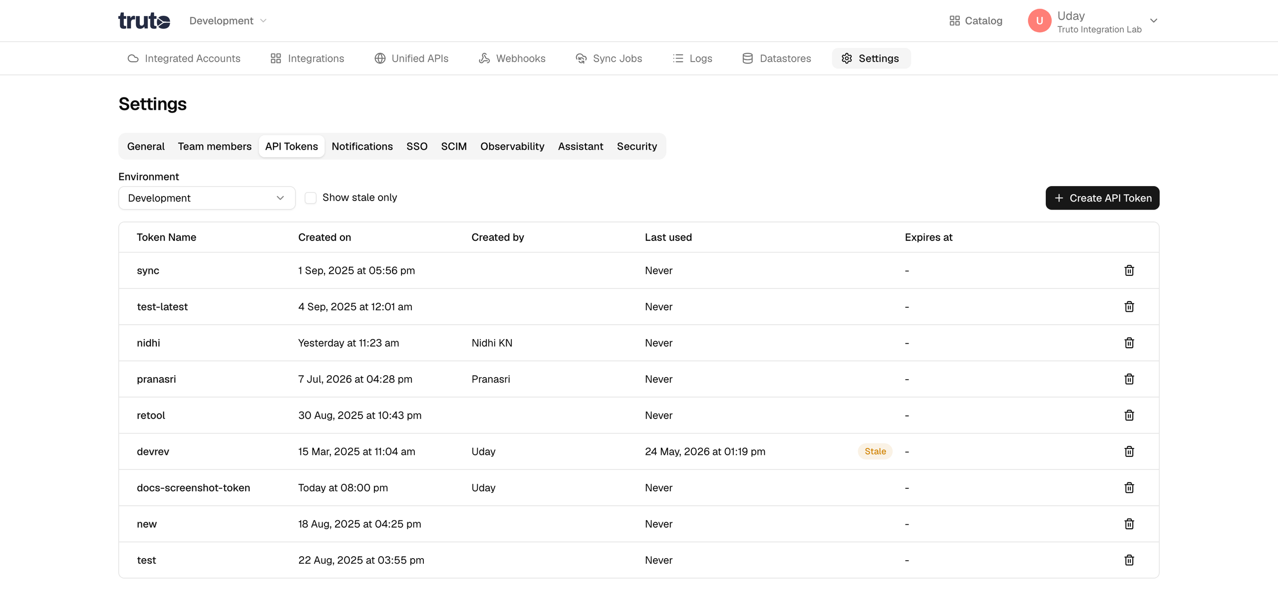Go to API tokens in Settings