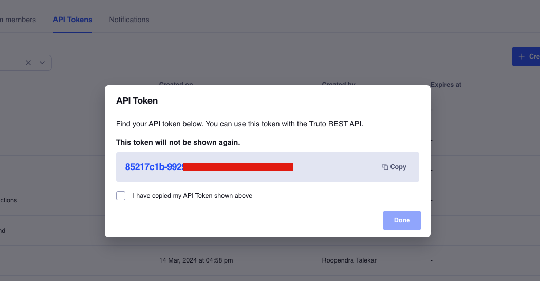 Copy API Token