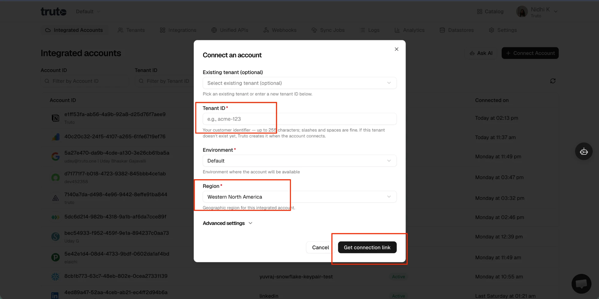 Connect an account modal