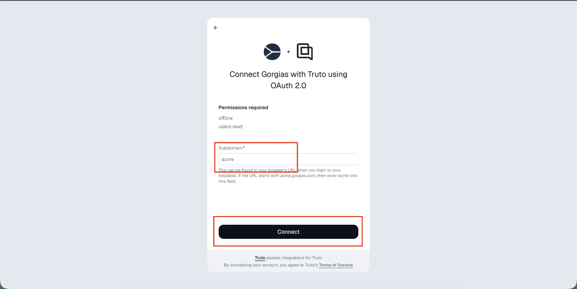 Enter your Gorgias subdomain
