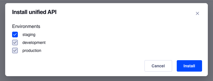 Install unified API modal
