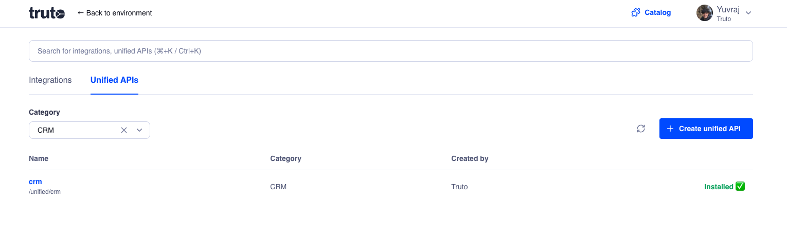CRM Unified API in the Catalog