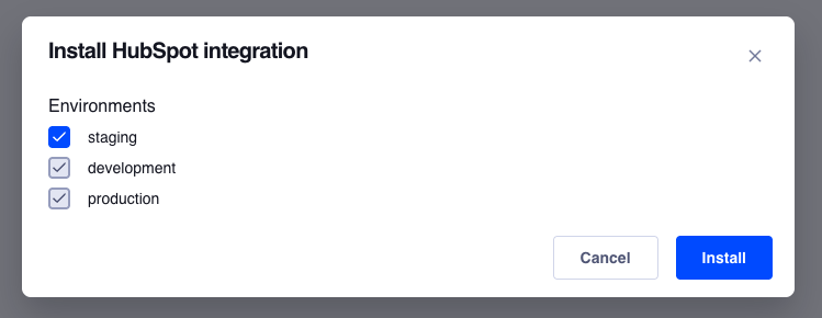 Install HubSpot integration modal