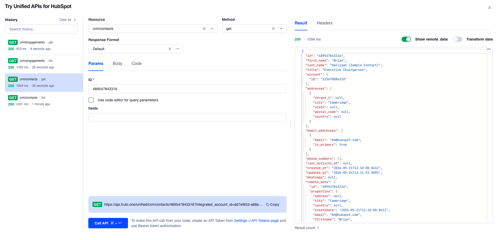 Try the Unified API for a connected account