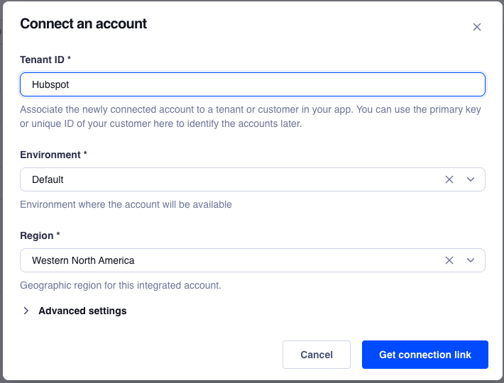 Connect an account modal