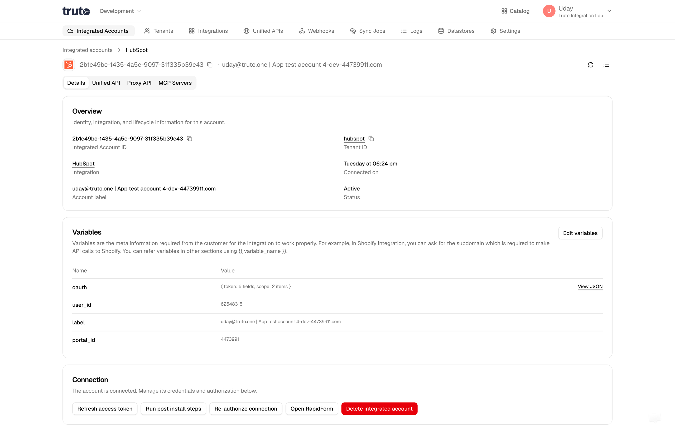 Select Delete integrated account