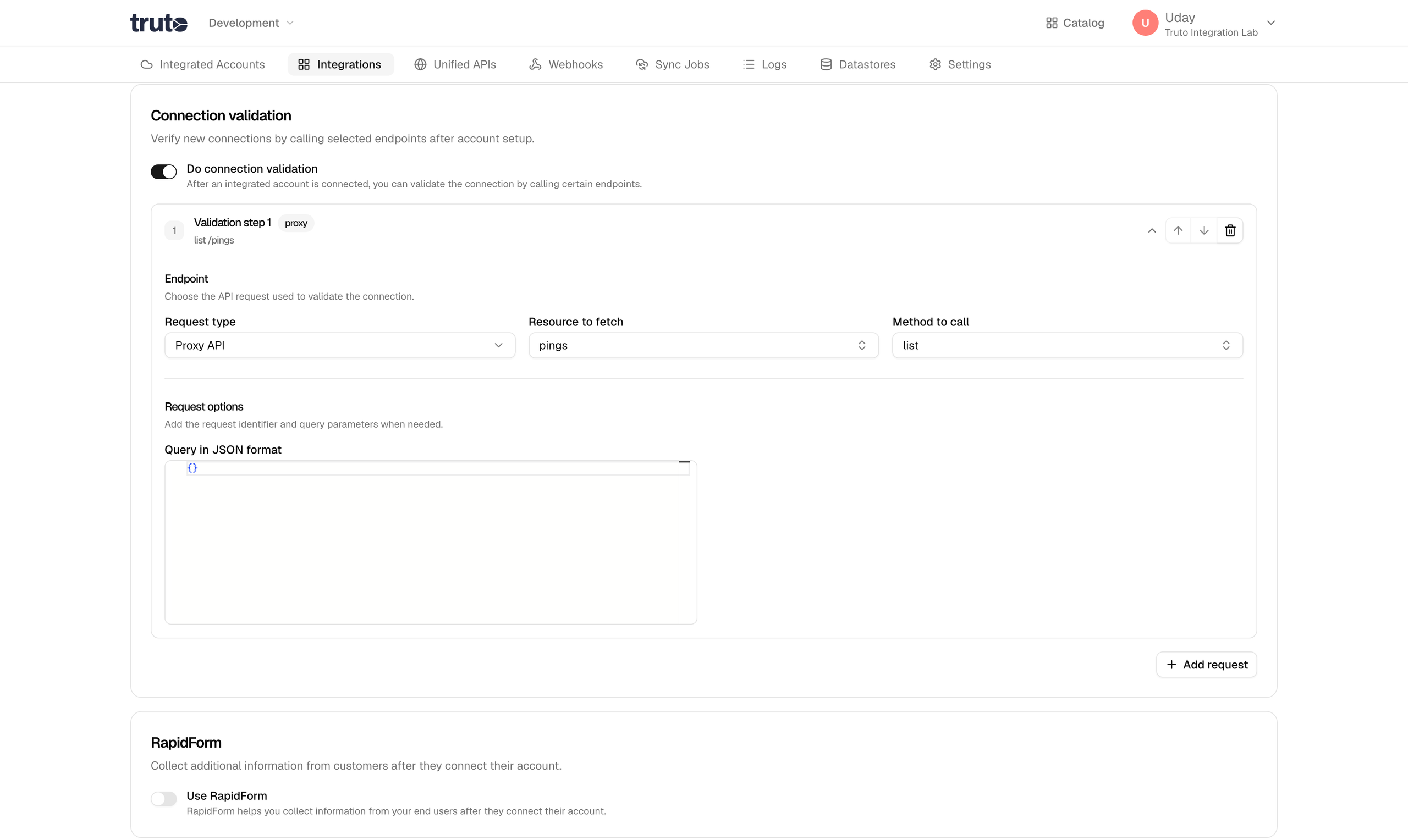 Connection Validation Set Up