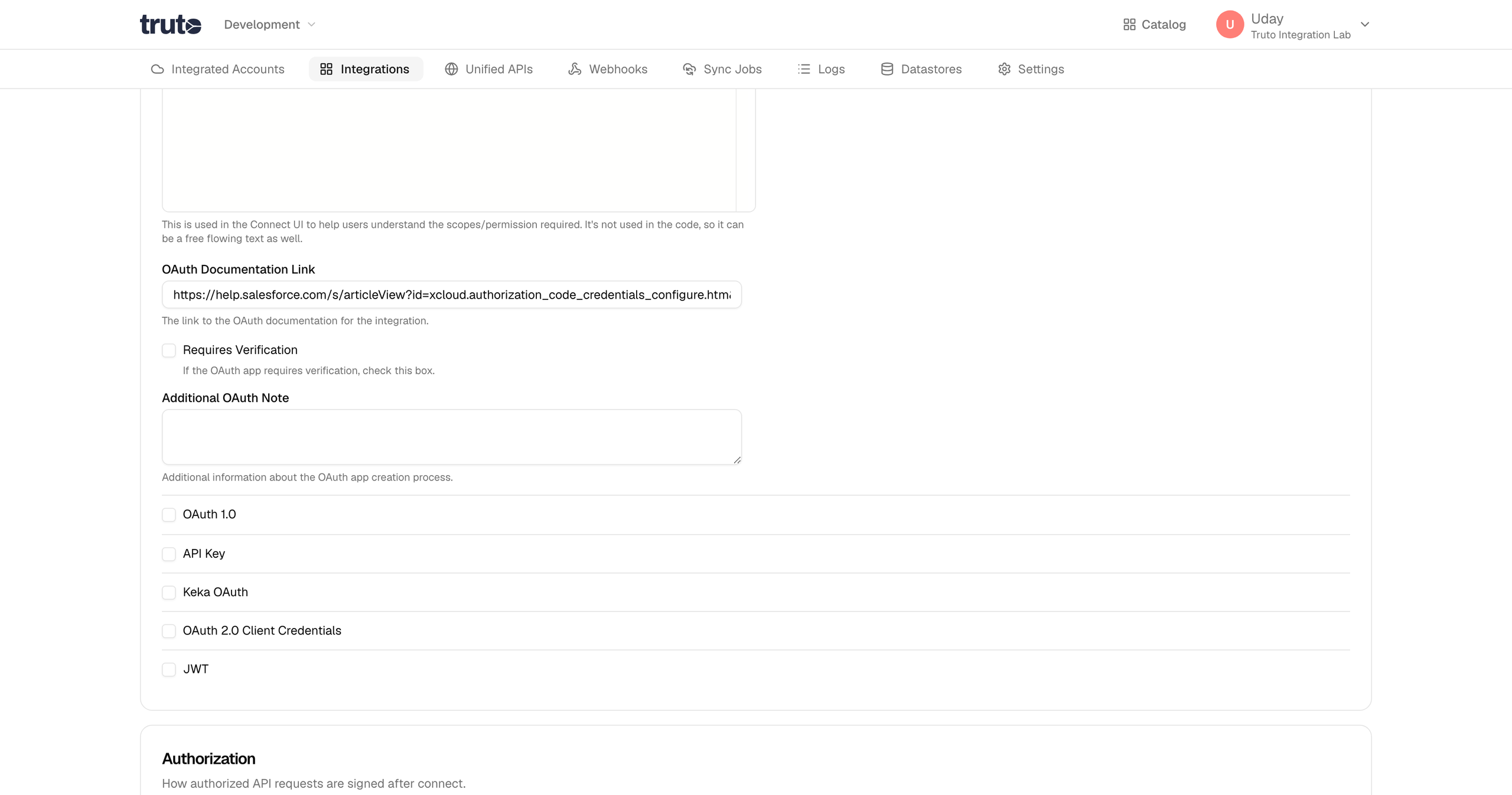 Custom header authorization