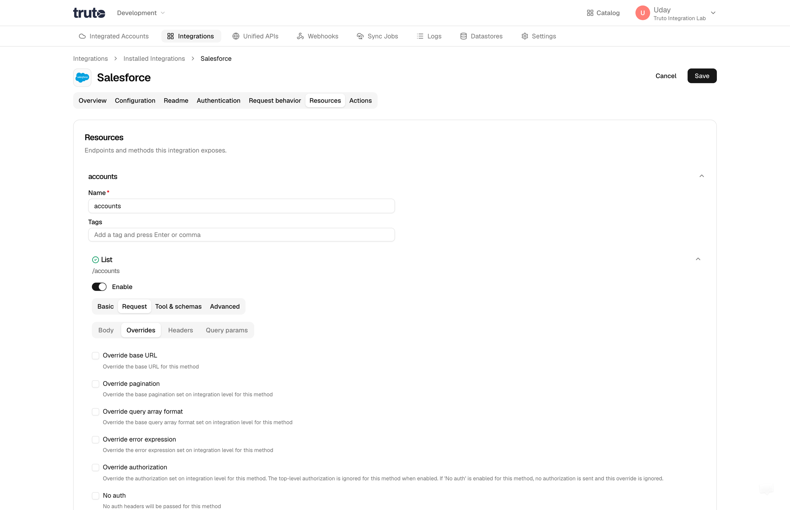 Resource method overrides