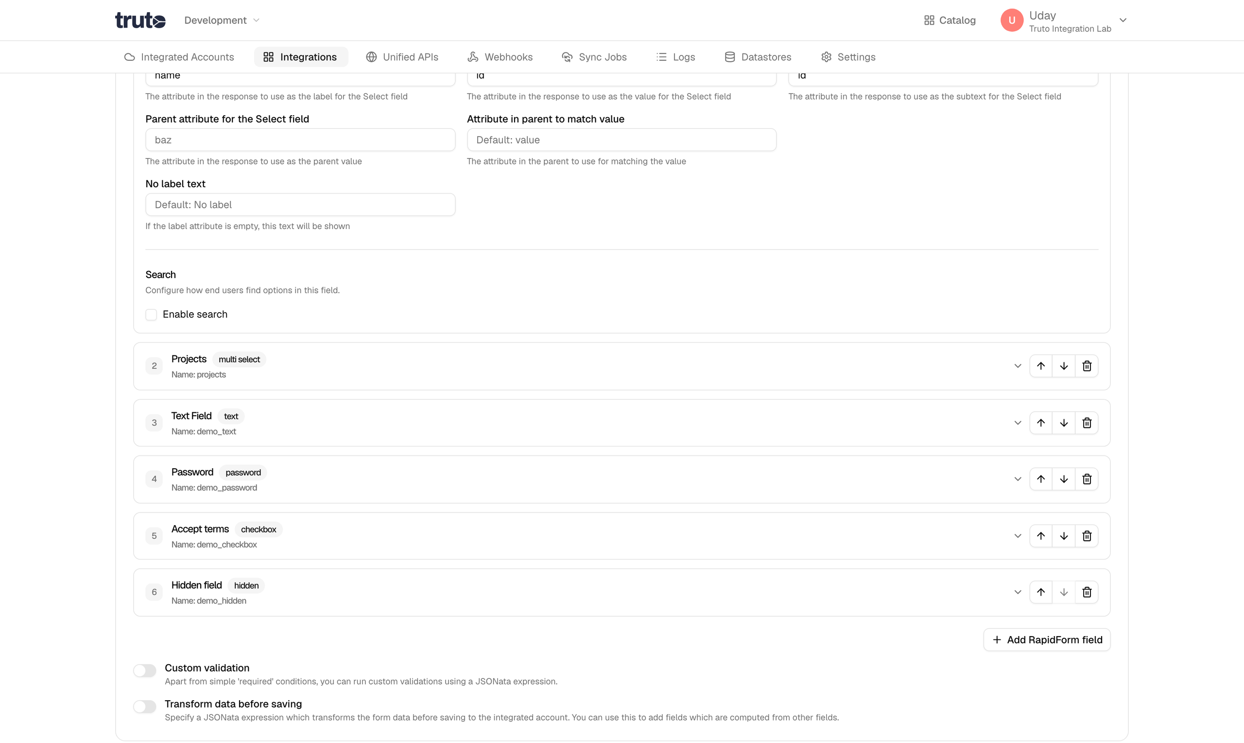 Custom Validation Toggle