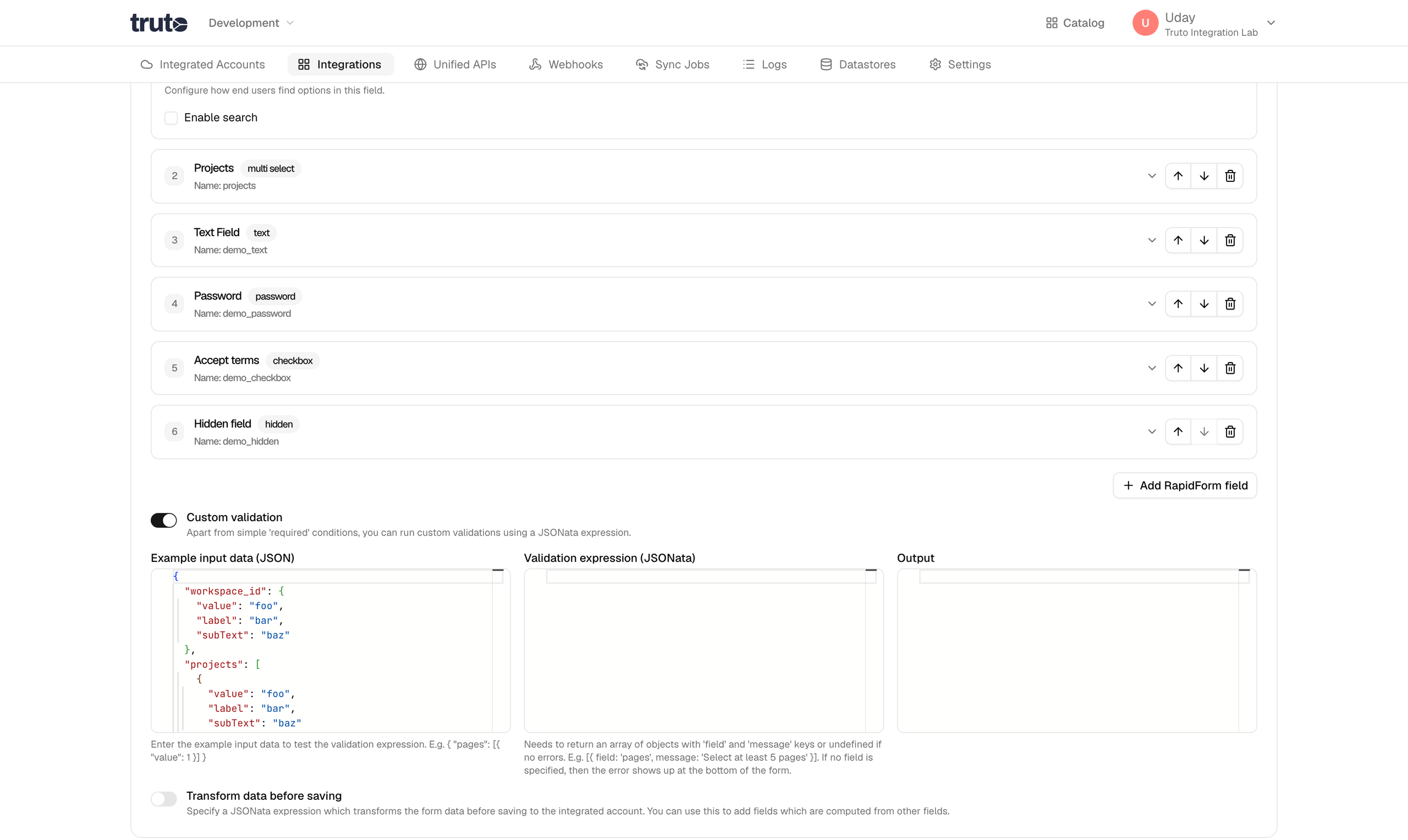 Custom Validation Configuration