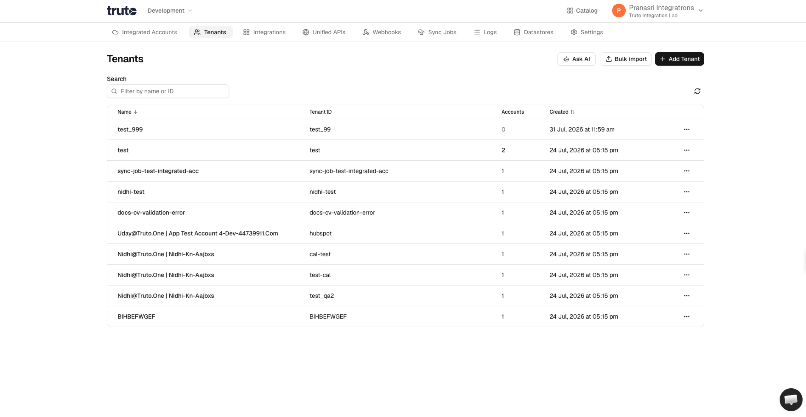 Tenants list