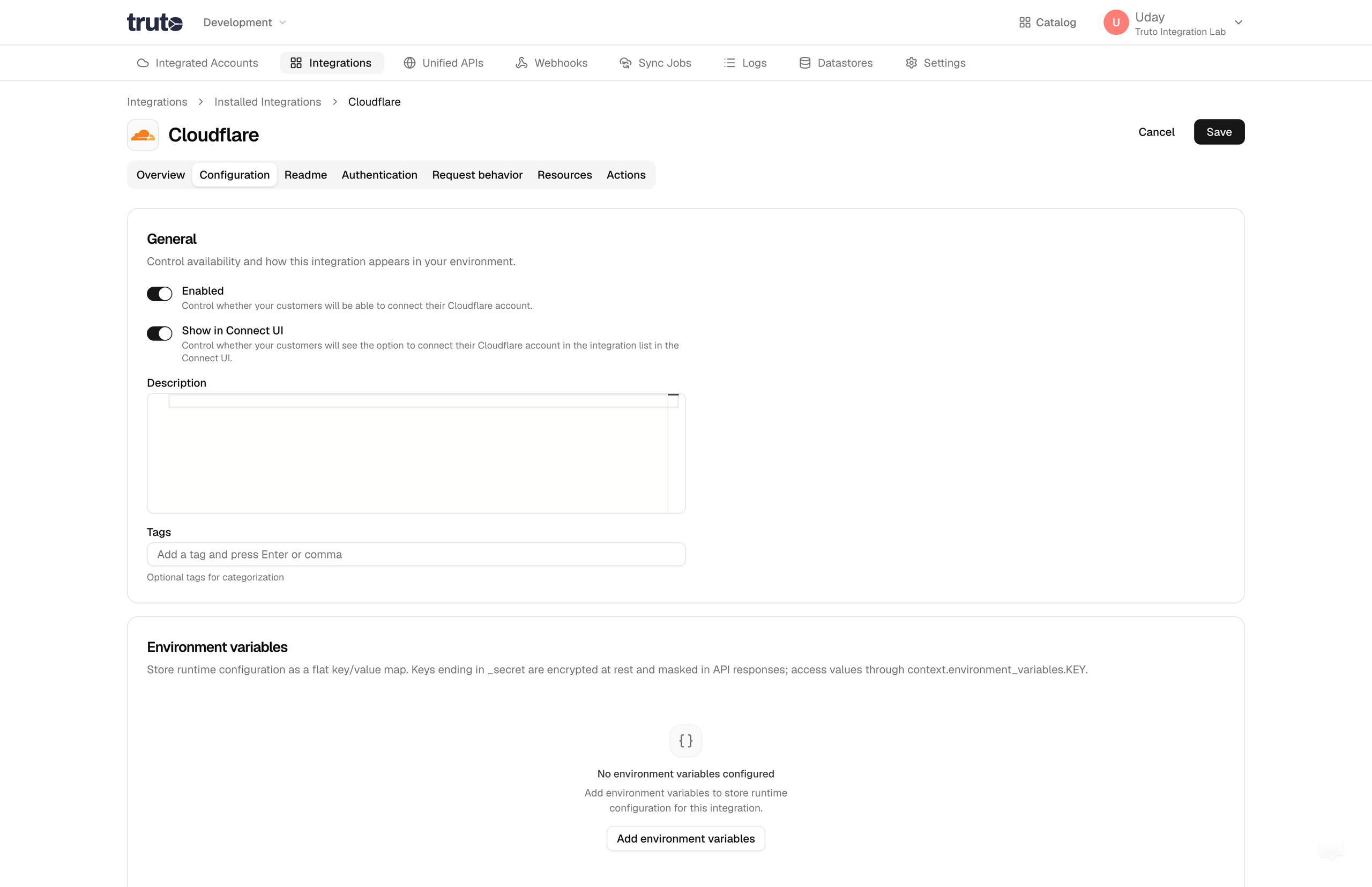 Tools edit cloudflare integration