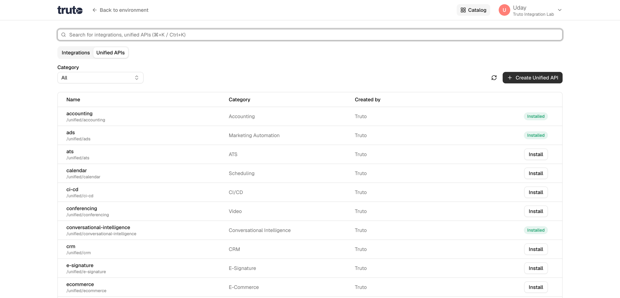 Available Unified API