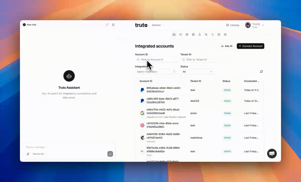 AI Skills sidebar with slash shortcuts for common setup and debugging tasks