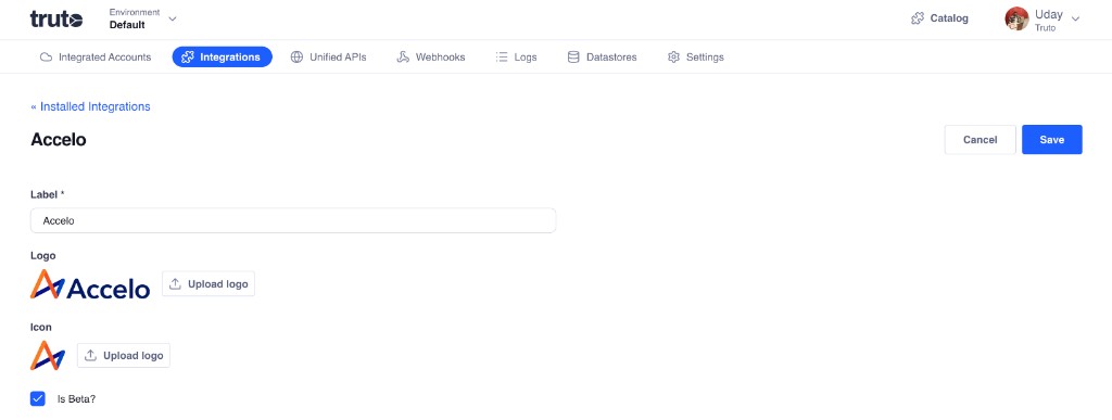Is Beta checkbox in integration settings