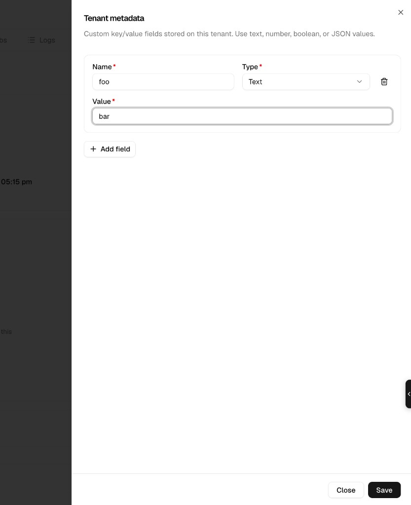 Tenant metadata editor with typed key/value fields