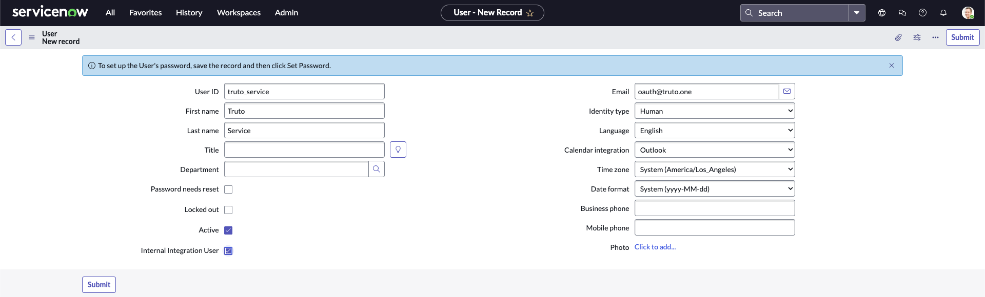 Users detail form